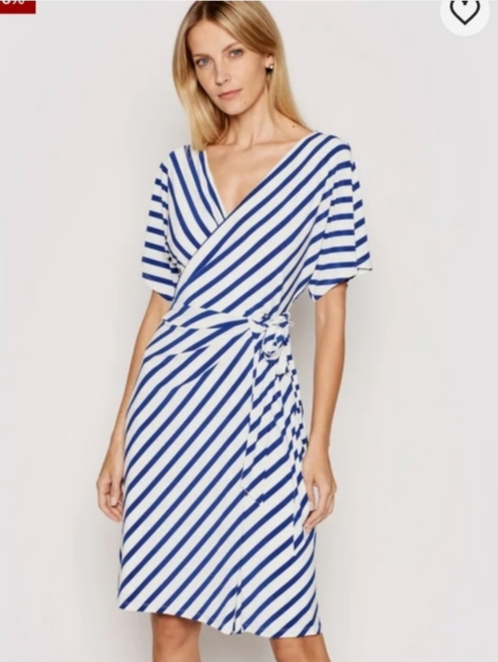 Lauren Ralph Lauren Royal Blue/White Chevron Striped Jersey Dress Size 16 NWT
